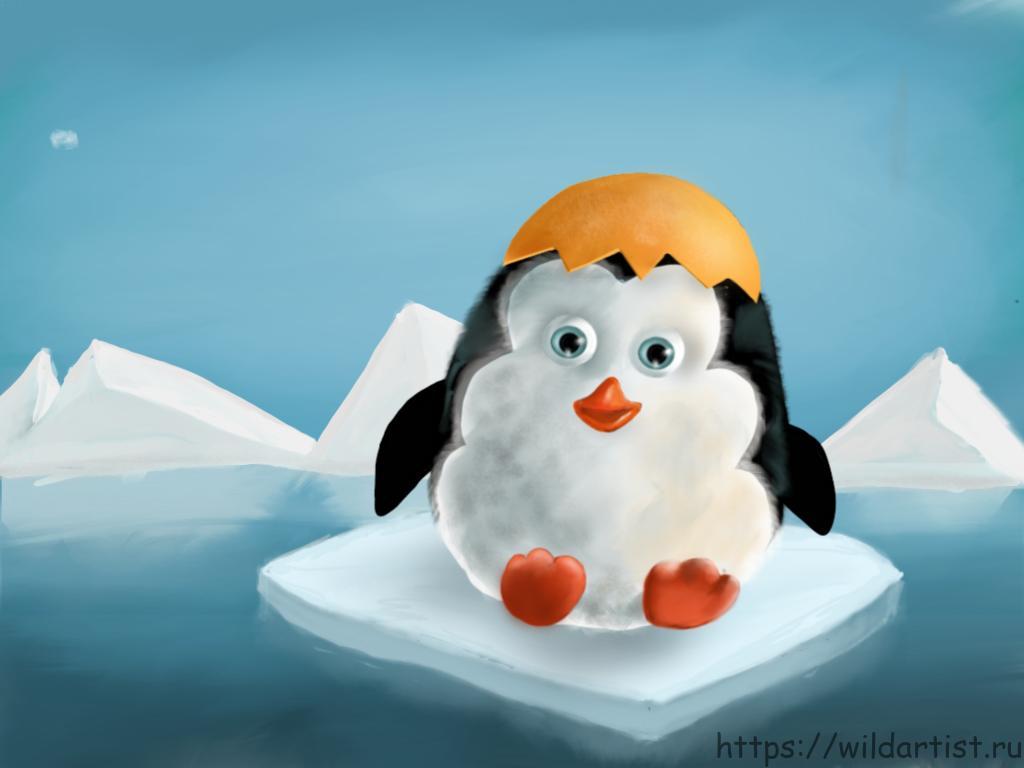 Как нарисовать пингвиненка на льдине