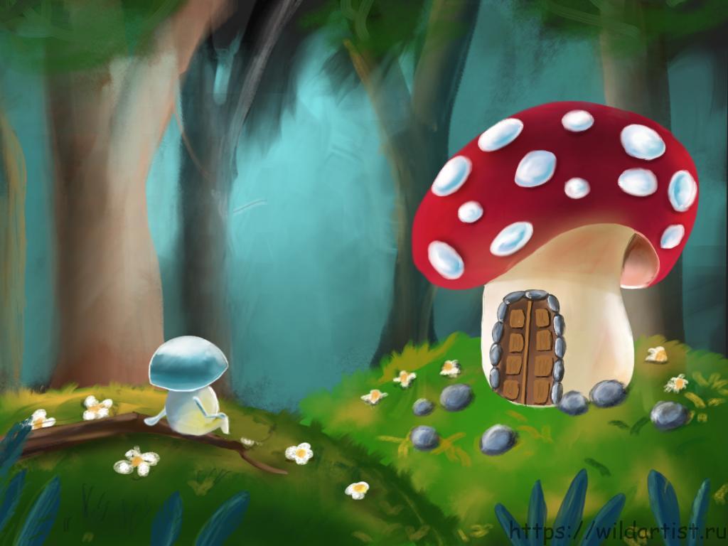 Как нарисовать гриб и гномика